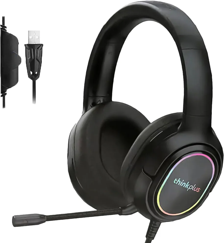 Lenovo ThinkPlus G85B Wired Headset, Built-in Microphone, LED Light, USB Connector - Black